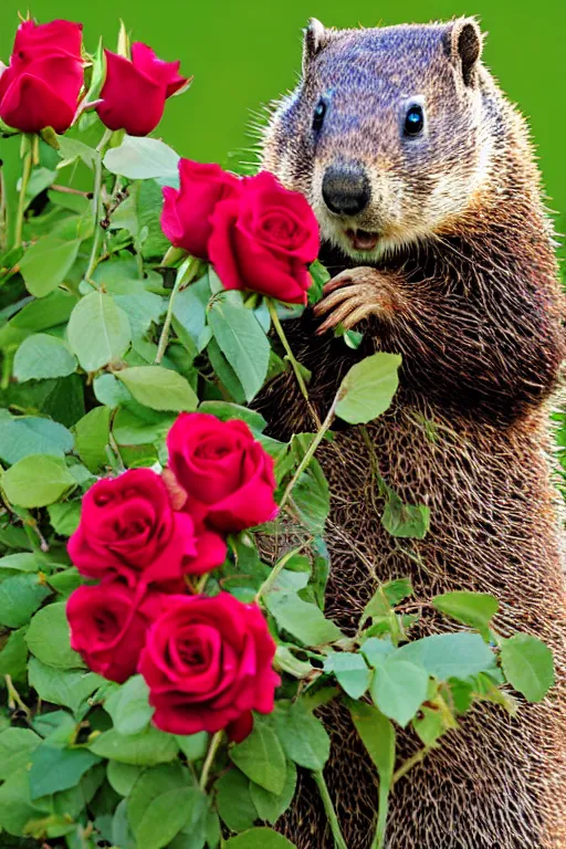 Image similar to groundhog with bouquet of roses photo portrait valentine's day