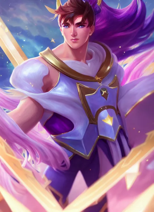 Image similar to portrait of star guardian garen from league of legends, au naturel, hyper detailed, digital art, trending in artstation, cinematic lighting, studio quality, smooth render, unreal engine 5 rendered, octane rendered, art style by klimt and nixeu and ian sprigger and wlop and krenz cushart and riot