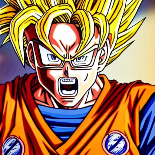 Image similar to ultra realistic portrait painting of bernie sanders as super saiyan goku, art by akira toriyama, 4 k, dragon ball artstyle, cel shaded, highly detailed, epic lighting