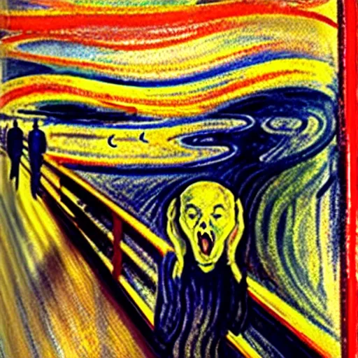 Image similar to the munch scream on a beach during a thunderstorm