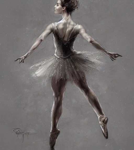 Prompt: beautiful prima ballerina drawing, in the style of greg rutkowski, fantasy, amazing detail, epic, intricate, elegant, smooth, sharp focus