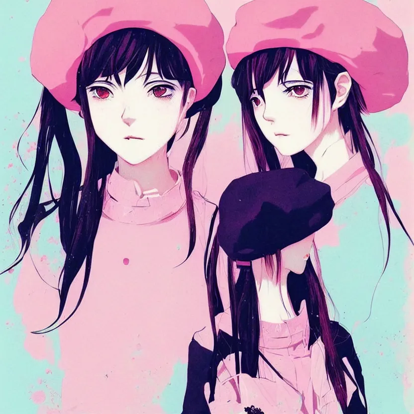 Image similar to girl wearing a beret, very anime!!! anime!! intricate details, aesthetically pleasing pastel colors, art by conrad roset and ilya kuvshinov