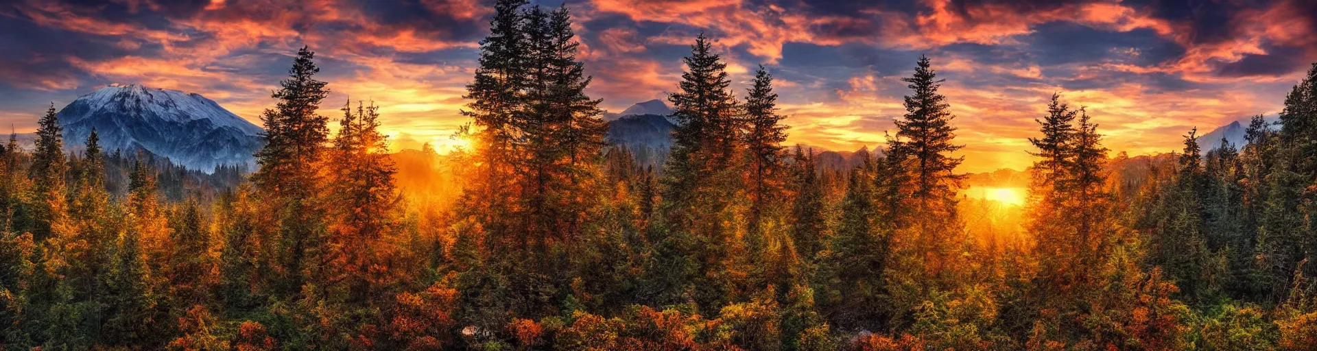 Prompt: beautiful forest mountain landscape with a majestic sunrise, art, high detail, high definition, photorealistic, hdr,