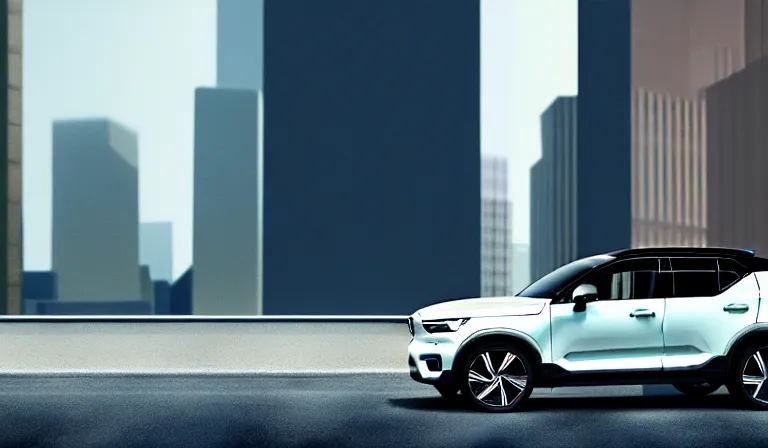 Image similar to a beautiful, sharp focus, clean lines. white volvo xc 4 0 in an urban cityscape. vaporwave ombre rendering. outrun style. trending on artstation. recommended for you behance. by chris moore. by edward hopper. ambient occlusion. digital matte painting. metropolis filmic. gotham city.