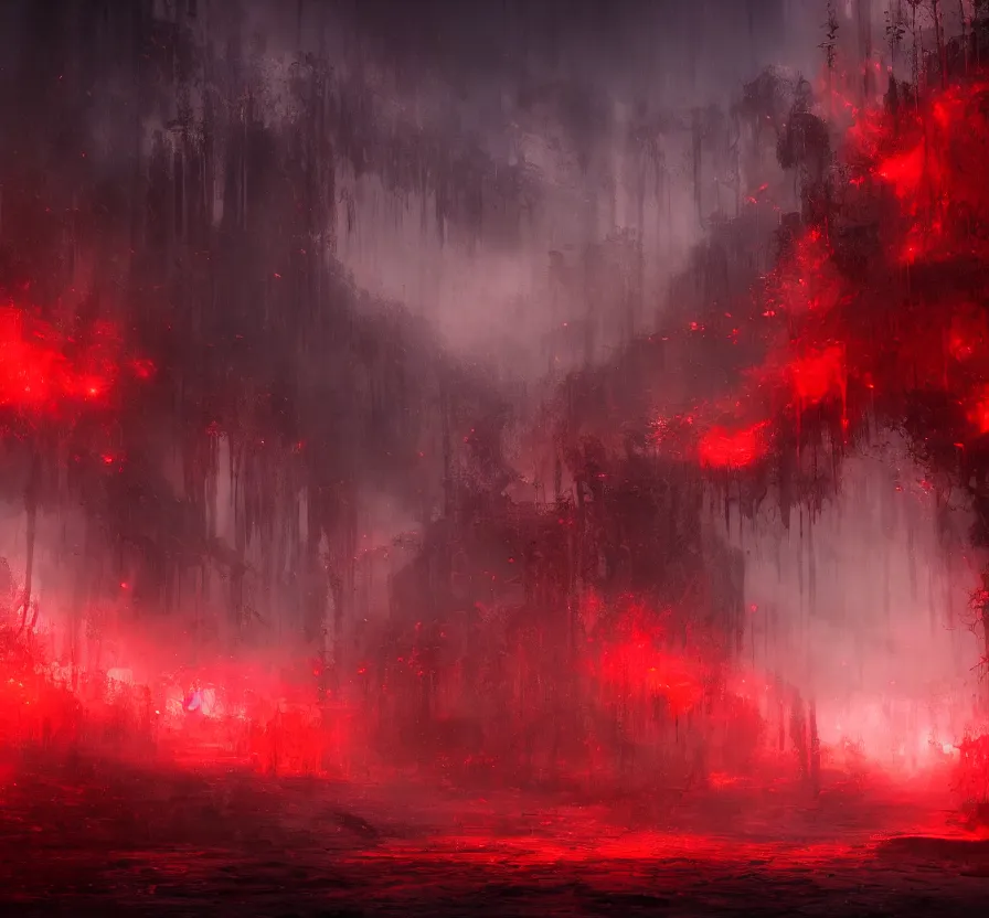 Image similar to red rain in town, fantasy artwork, very beautiful scenery, hd, hdr, ue 5, ue 6, unreal engine 5, cinematic 4 k wallpaper, 8 k, ultra detailed, by popular digital artist,