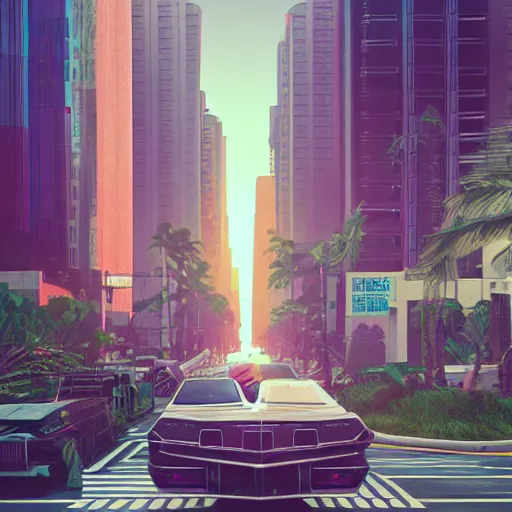 Image similar to gta vice city, intricate artwork by tooth wu and wlop and beeple. octane render, trending on artstation, greg rutkowski very coherent symmetrical artwork. cinematic, hyper realism, high detail, octane render