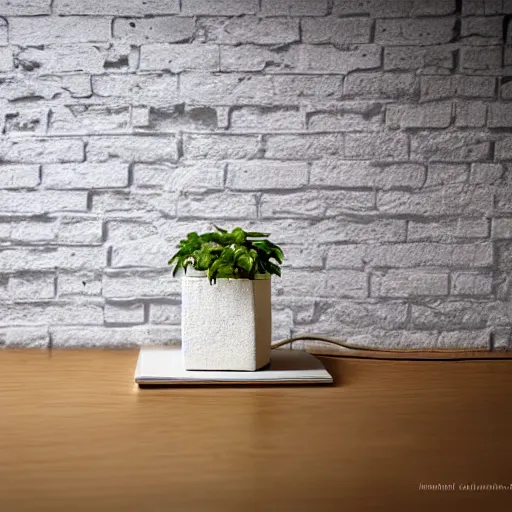 Image similar to an ultra high definition professional studio photograph, 5 0 mm f 1. 4 iso 1 0 0. the photo is set in a plain empty white studio room with a plain white plinth centrally located. the photo depicts a brick on the plinth in the centre of the photograph. three point light.