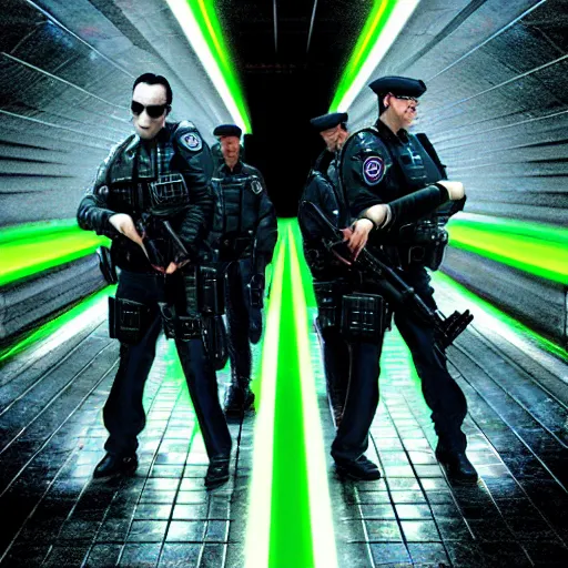 Prompt: metrocops in matrix, digital art, high quality render