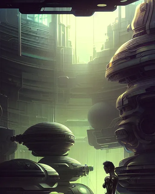 Image similar to Full shot of a spaceship defined factory features, intricate abstract. Fusion reactor spheres. cyberpunk, symmetrical design features. By Richard Corben By Ruan Jia and Artgerm and Range Murata and WLOP and Ross Tran and William-Adolphe Bouguereau and Beeple. Key Art. Fantasy Illustration. award winning, Artstation, intricate details, realistic, Hyperdetailed, 8k resolution.