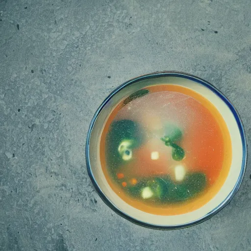 Image similar to the universe as a bowl of soup, 35mm film