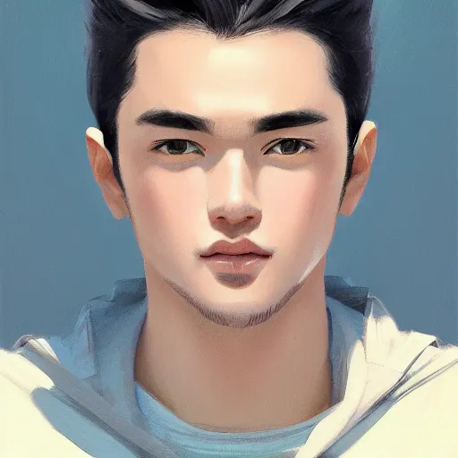 Image similar to A potrait of a man with big and cute eyes, fine-face, realistic shaded perfect face, fine details. Night setting. Very anime style. Realistic shaded lighting poster by Ilya Kuvshinov katsuhiro, magali villeneuve, artgerm, Jeremy Lipkin and Michael Garmash, Rob Rey and Kentarõ Miura style, trending on art station