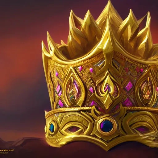 Image similar to a golden majestic crown with gemstone carved into it, floating crown, yellow magic theme, bright art masterpiece artstation. 8 k, sharp high quality artwork in style of jose daniel cabrera pena and greg rutkowski, concept art by tooth wu, blizzard warcraft artwork, hearthstone card game artwork, the crown