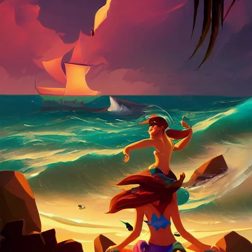 Image similar to painting mermaid treasure on sea of thieves game avatar hero smooth face median photoshop filter cutout vector, behance hd by jesper ejsing, by rhads, makoto shinkai and lois van baarle, ilya kuvshinov, rossdraws global illumination