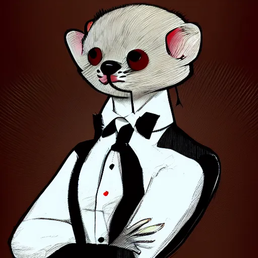 Image similar to strict suit ferret furry man, digital art high quality