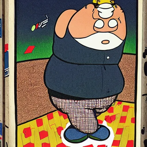 Prompt: a fat man wearing rock costume singing aloud on the stage, manga, by fujiko f fujio,