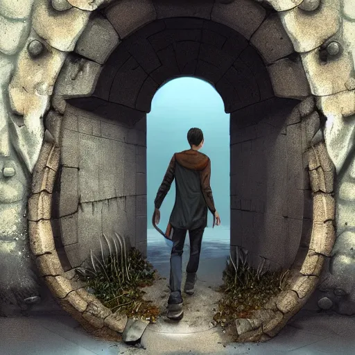 Prompt: a man walking into the portal, concept art, illustration, highly detailed, artwork, cinematic, hyper realistic, art station