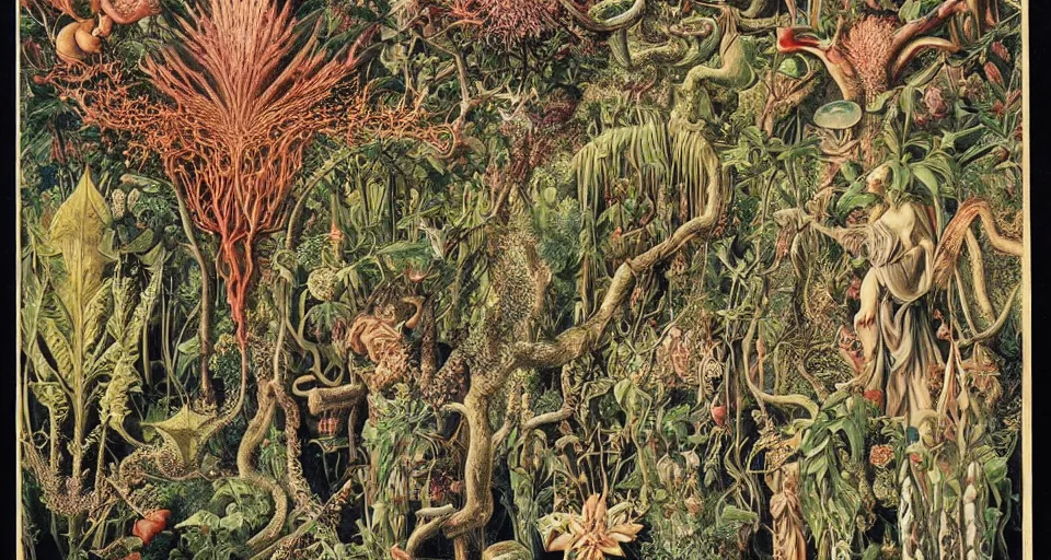 Prompt: Enchanted and magic forest, by Ernst Haeckel