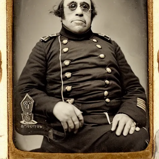 Prompt: daguerreotype photograph of danny devito as a civil war general