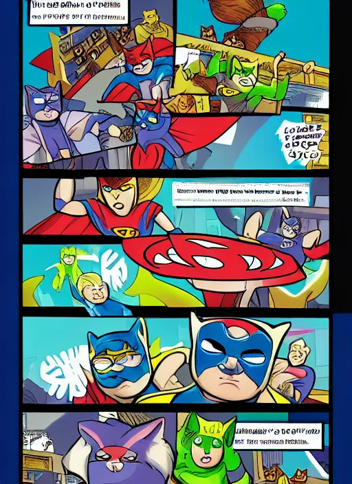 Image similar to cat super hero comic 4k high details