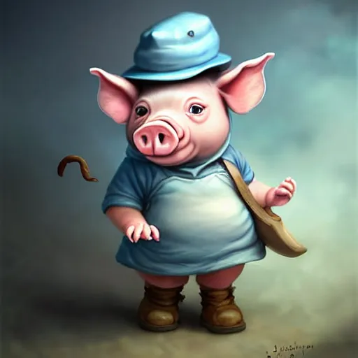 Image similar to cute little anthropomorphic funny female pig wearing shorts, a hat, boots and a pale blue shirt!! tiny!! fully clothed!!! small, short, cute and adorable, character art portrait, matte fantasy painting, deviantart artstation, by jason felix by steve argyle by tyler jacobson by peter mohrbacher, cinema