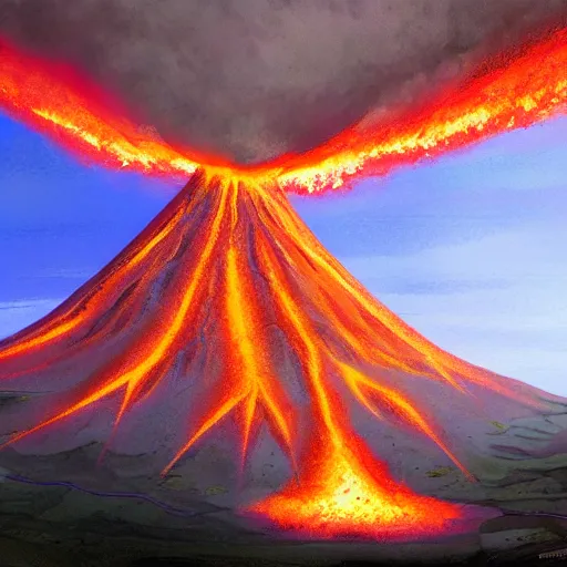 Prompt: volcano, concept art, illustrated, highly detailed, high quality, bright colors, optimistic,