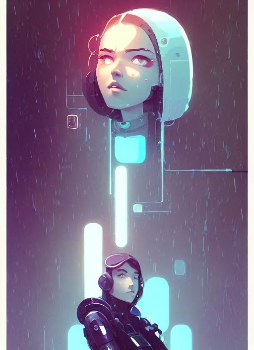 Image similar to highly detailed portrait of cyber girl, raining, by atey ghailan, by greg rutkowski, by greg tocchini, by james gilleard, by joe fenton, by kaethe butcher, gradient light blue, brown, blonde cream and white color scheme, grunge aesthetic