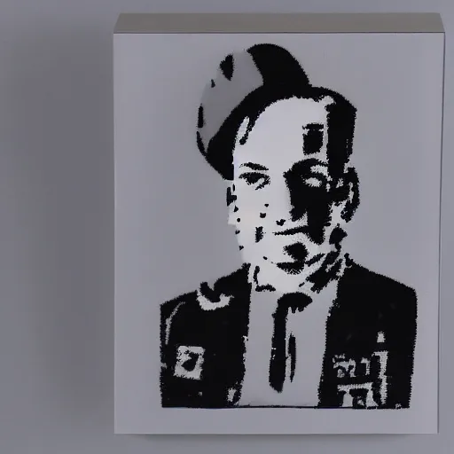 Prompt: individual john von neumann silk screen banksy style