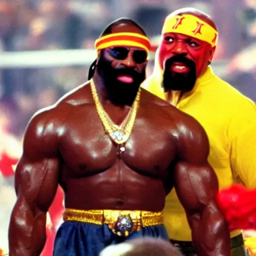 Prompt: hulk hogan mr. t wrestlemania