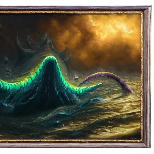 Prompt: Leviathan, glowing eyes, 8k, trending on artstation, high detail, oil painting