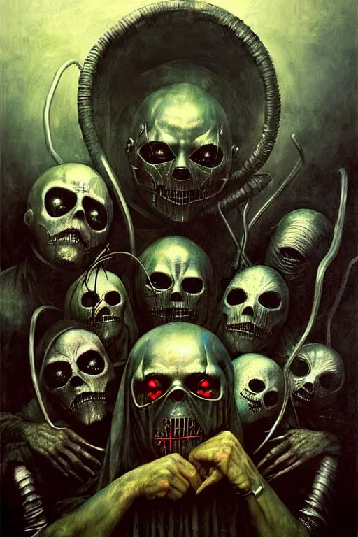 Image similar to hieronymus bosch, greg rutkowski, anna podedworna, painting of slipknot the band