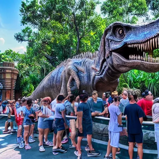 Prompt: in line for the jurassic park ride at universal studios orlando, taken on samsung galaxy s 8