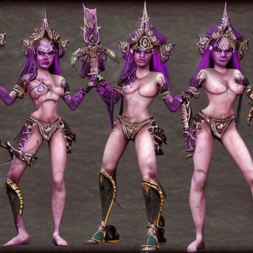 Prompt: Realistic Slaanesh daemonettes from Warhammer in a Total War game, Highly Detailed