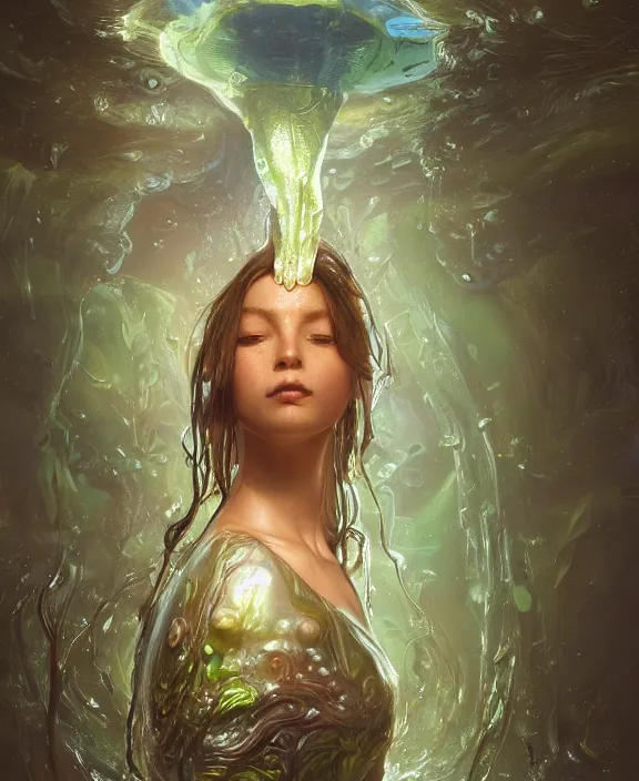 Image similar to portrait of a wet slimy alien fungus creature, adorable, childlike, milky way environment, ultra realistic, concept art, psychedelic, photorealistic, octane render, 8 k, unreal engine. art by christopher marley and artgerm and greg rutkowski and alphonse mucha