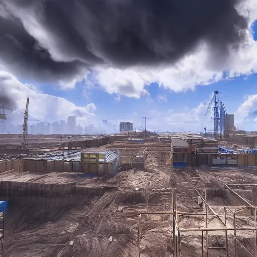 Image similar to building site made of clouds, hyperrealistic, render, unreal engine, 8 k