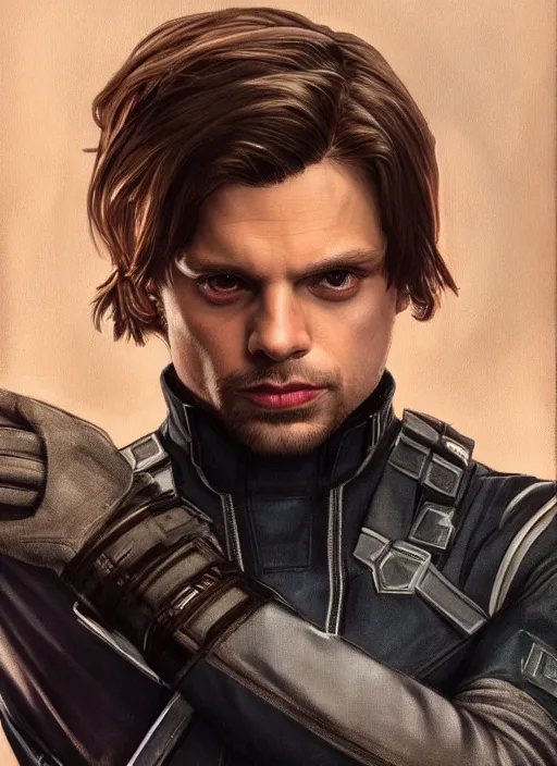 Image similar to sebastian stan as the winter soldier painted by artgerm and greg rutkowski and alphonse mucha