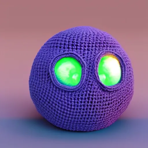 Prompt: a crocheted slime from dragon quest, 3d model, hyper realistic, realistic lighting, dynamic shadows