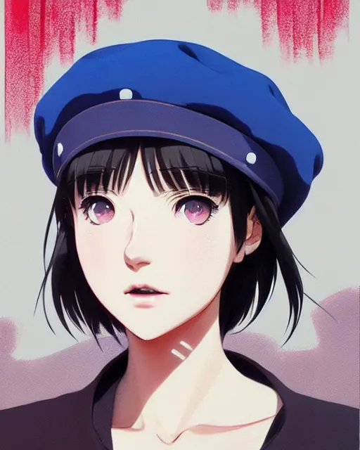 Image similar to girl with a beret | | very very anime!!!, fine - face, audrey plaza, realistic shaded perfect face, fine details. anime. realistic shaded lighting poster by ilya kuvshinov katsuhiro otomo ghost - in - the - shell, magali villeneuve, artgerm, jeremy lipkin and michael garmash and rob rey