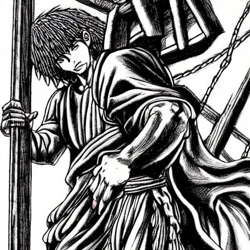 Jesus hanging on the cross in the style of Berserk by, Stable Diffusion