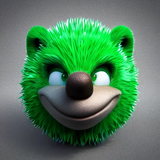 Image similar to behance hd, 3 d head of green hedgehog, cgsociety, symmetrical logo