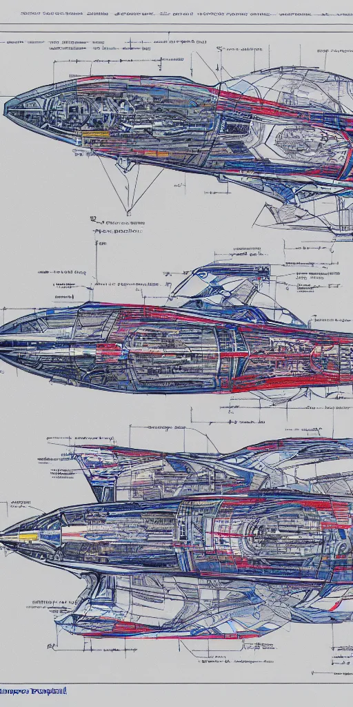 Image similar to blueprint of a spaceship, technical draw, concept art, extreme detail, 3 5 mm, colorful