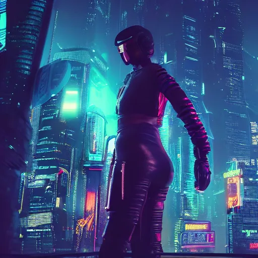 Image similar to professional photo of astronaut from low angle shot with cyberpunk city on background, synthwave, blade runner, hyperrealistic masterpiece, trending on artstation, cgsociety, kodakchrome, golden ratio, cinematic, composition, beautiful lighting, hyper detailed, sharp focus, octane render, 4 k, unreal engine