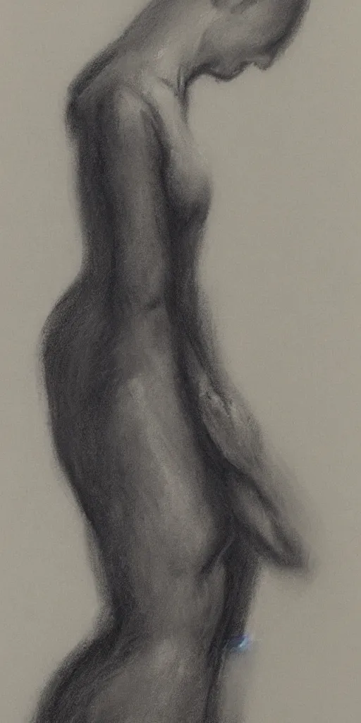 Image similar to a faceless!!!!! woman posing for the camera, charcoal painting!!!!! illustrated by kathe kollwitz, trending on artstation, 4 k, 8 k, artstation hd, artstation hq, artistic interpretation, 1 9 5 0 s style