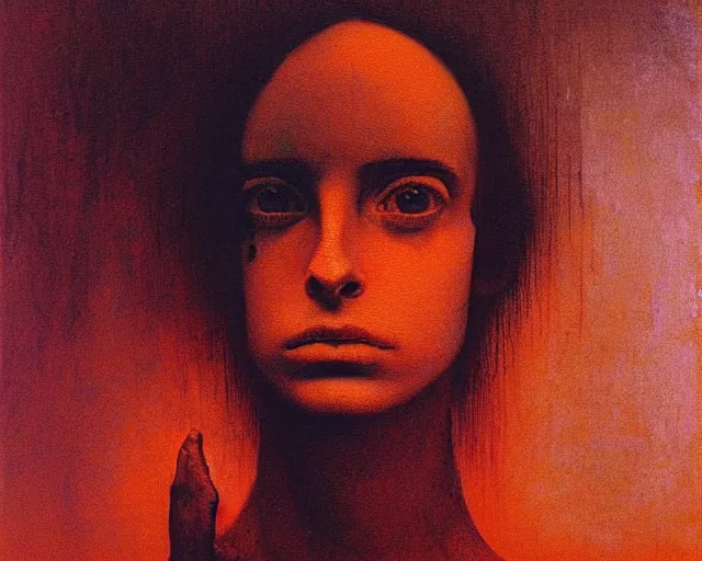 Image similar to by francis bacon, beksinski, mystical redscale photography evocative, expressionism. krysten ritter