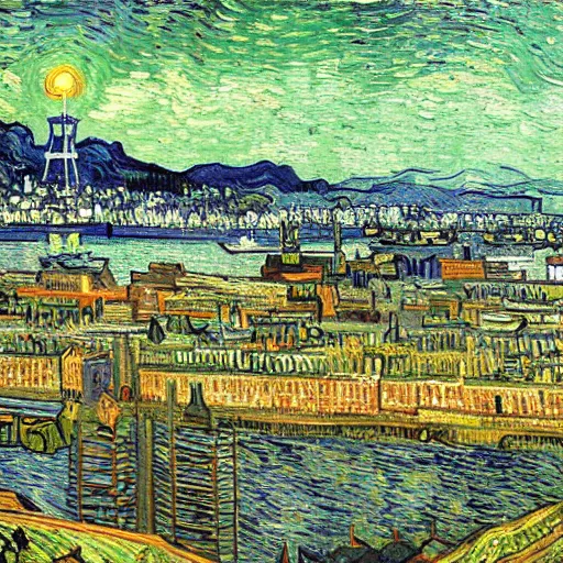 Image similar to painting of seattle by van gogh