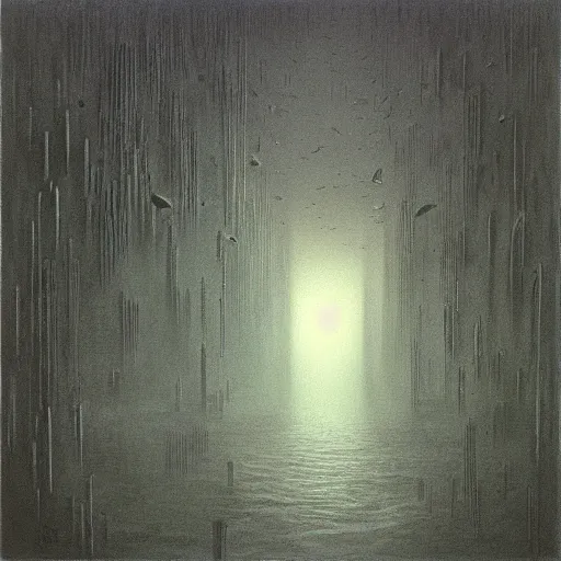 Image similar to “New York under water by Zdzislaw Beksiński”