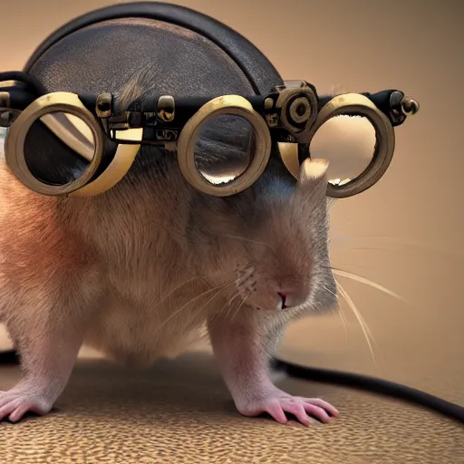 Image similar to a rat with steampunk googles, with Octane