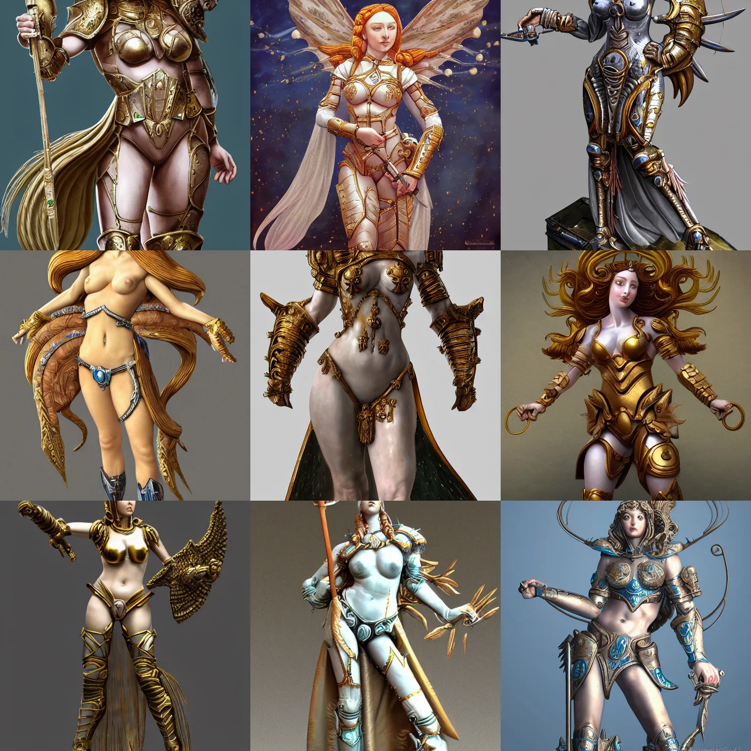 Prompt: venus goddess in ancient sci-fi armor, in the style of sandro botticelli, stylized, highly detailed, trending on artstation, award winning.painted warhammer miniature