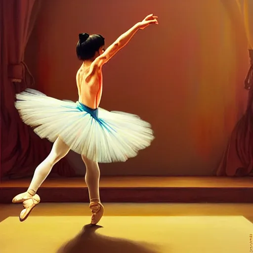 Image similar to a beautiful scenic painting of young jackie chan dancing ballet, by artgerm and wlop and wes anderson and spike jonze