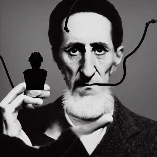 Image similar to a minimalist portrait of Marcel Duchamp holding computer cables and chess piece in the style of Alfredo Jaar, Richard Avedon, Irving Penn, Hito Steyerl, Akira Kurosawa, Shinya Tsukamoto, wide angle, monochrome, futuristic tetsuo