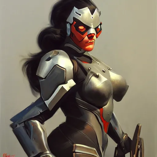 Image similar to greg manchess portrait painting of an armored dark female iron spiderman as overwatch character, medium shot, asymmetrical, profile picture, organic painting, sunny day, matte painting, bold shapes, hard edges, street art, trending on artstation, by huang guangjian, gil elvgren, ruan jia, greg rutkowski, gaston bussiere